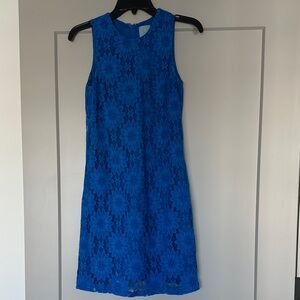 CeCe Vibrant Blue Floral Lace Mini Dress